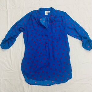 Francesca's Birdcage Women's Blue Sheer Polka Dot Print Long Sleeve Blouse Sz S